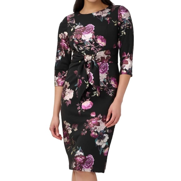 Adrianna Papell - Floral Foil Crepe Midi Dress - Picture 1 of 14